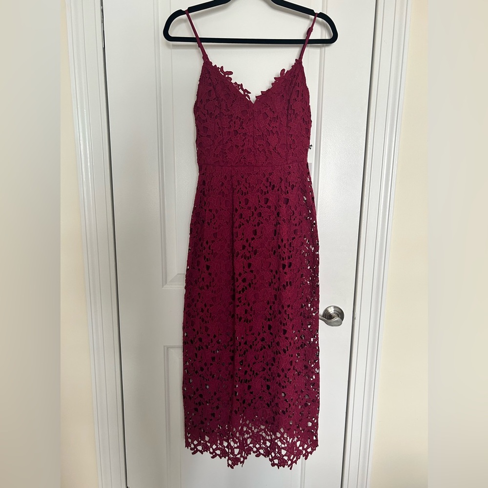 Astr Wine Lace Midi Dress with Spaghetti Straps